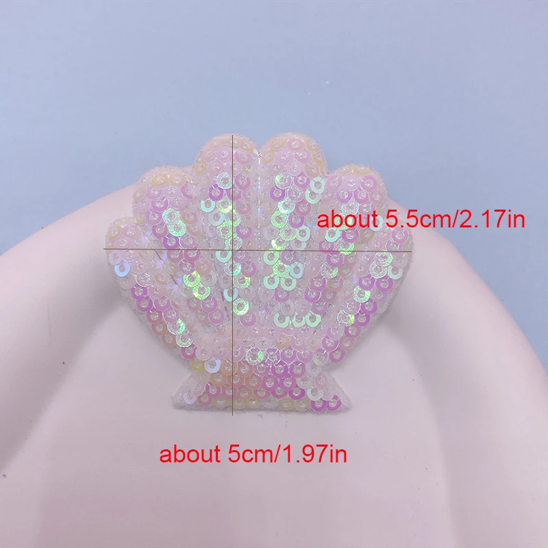 28Pcs 5.5x5CM Sequin Shell Padded Applique For Hair Clip Accessories Shoes Hats Decoration Patches