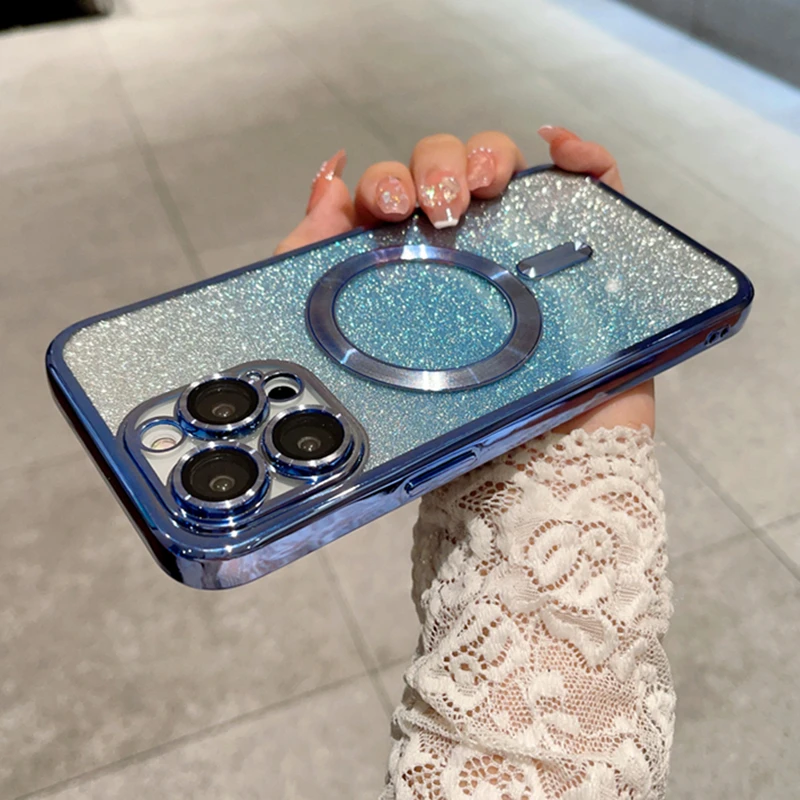 Für Magsafe Plating Gradient Glitter Clear Case für iPhone 14 Plus 11 12 13 Pro Max Weiche Silikon Magnetische Drahtlose Lade Abdeckung