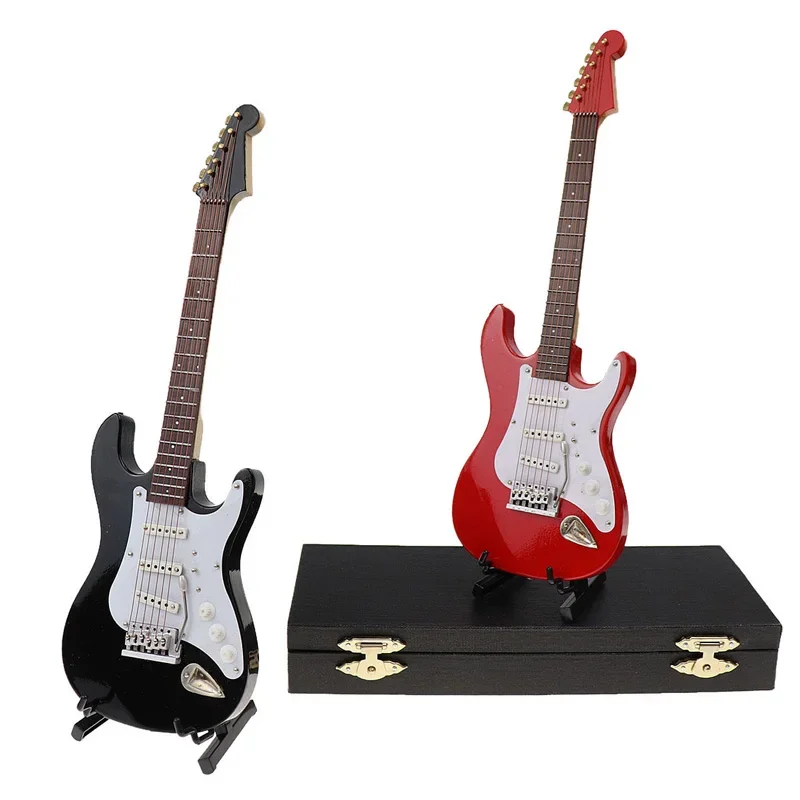 Houten Muziekinstrumenten Collection Decoratieve Ornamenten Mini Elektrische Gitaar Met Ondersteuning Miniatuur Model Decoratie Geschenken