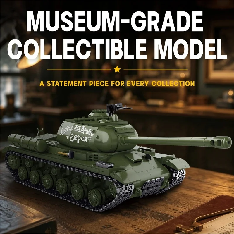 Soviet IS-2 Heavy Tank Building Blocks Set 1485 PCS Military Armored Vehicle Model Kit, Collectible Military Bricks TK8007