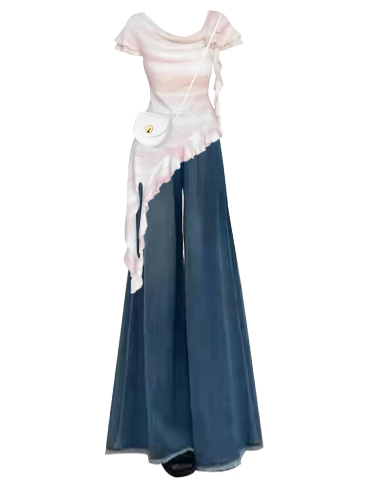 الصيف التخسيس عالية الخصر ort Sve المرقعة غير المستوية نمط Faionable عالية الخصر نحيل الجينز المرأة الزي غير رسمي مجموعة