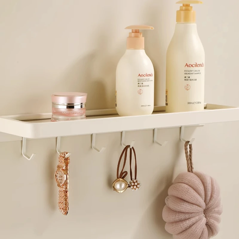 

Light Luxury Cream White Bathroom Folding Shelf Wall Mounted New Bathroom Space Aluminum Cosmetic Shelf Without Punching Shelf