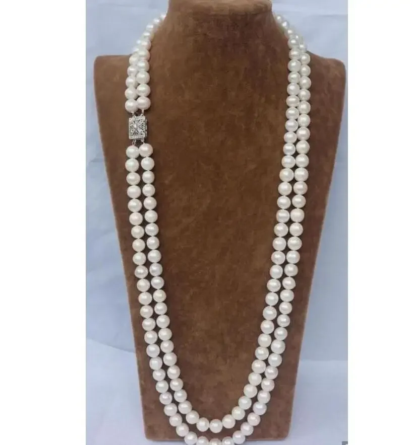 Beautiful CHARMING NATURAL 2 ROW 9-10MM WHITE AAA++ AKOYA SOUTH SEA PEARL NECKLACE 23