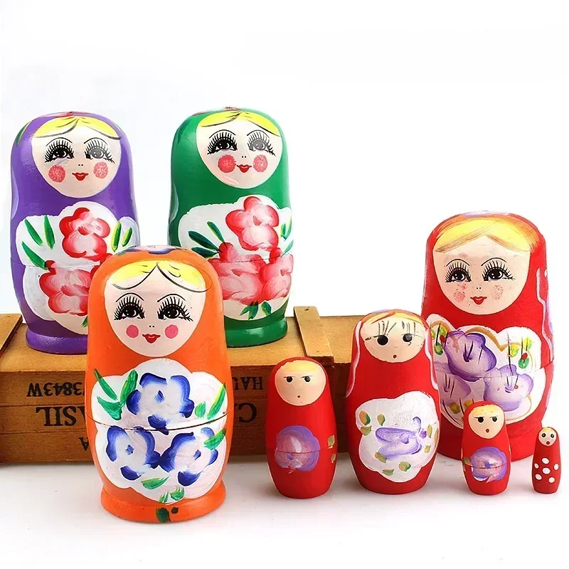 5-layer Painting Color Arts Handmade Toys Russian Wood Nesting Doll Hand-painted Crafts Wooden Toys for Children Decorative Doll