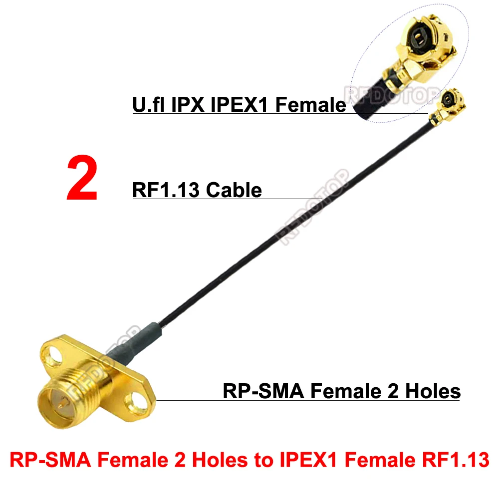 2PCS RP-SMA Female 2 Holes Flange Panel to u.FL/IPEX-1 Female Connector RF1.13 RF Jumper Pigtail for WiFi Antenna RPSMA-J