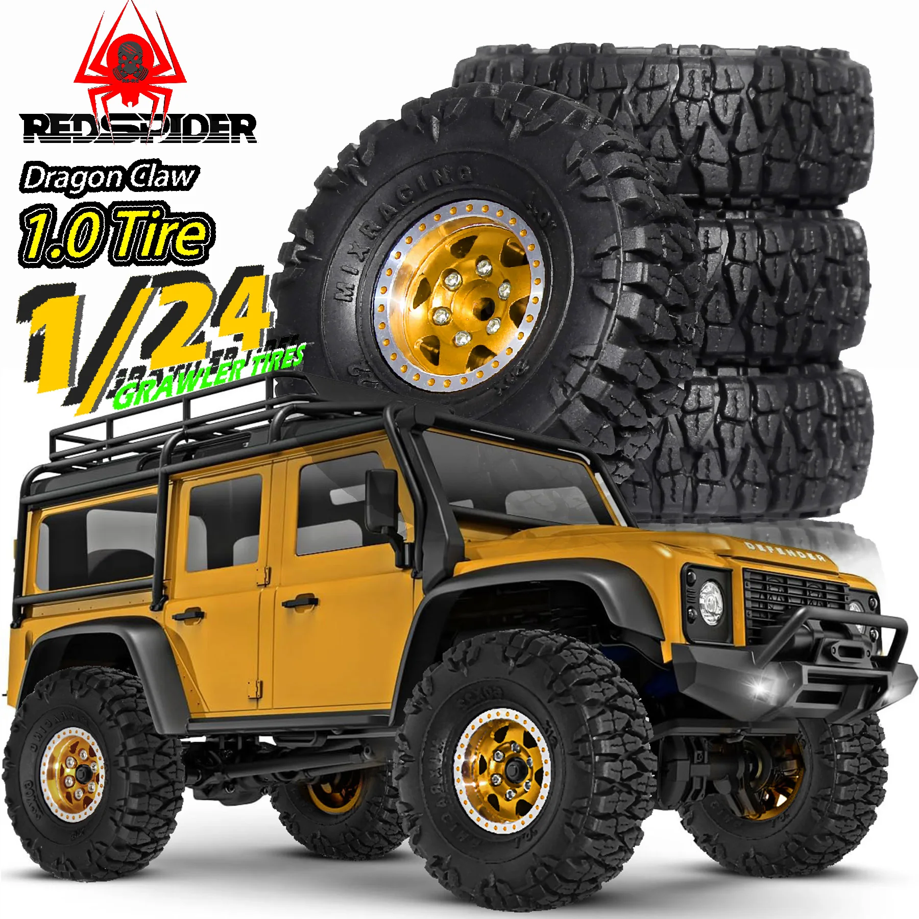 

4 шт., 1,0-дюймовый комплект колес и шин с радиоуправлением — наружный диаметр 60 мм, брызговики для TRX4M/SCX24/FCX24/AX24, обновления гусеничных машин в масштабе 1/18 1/24