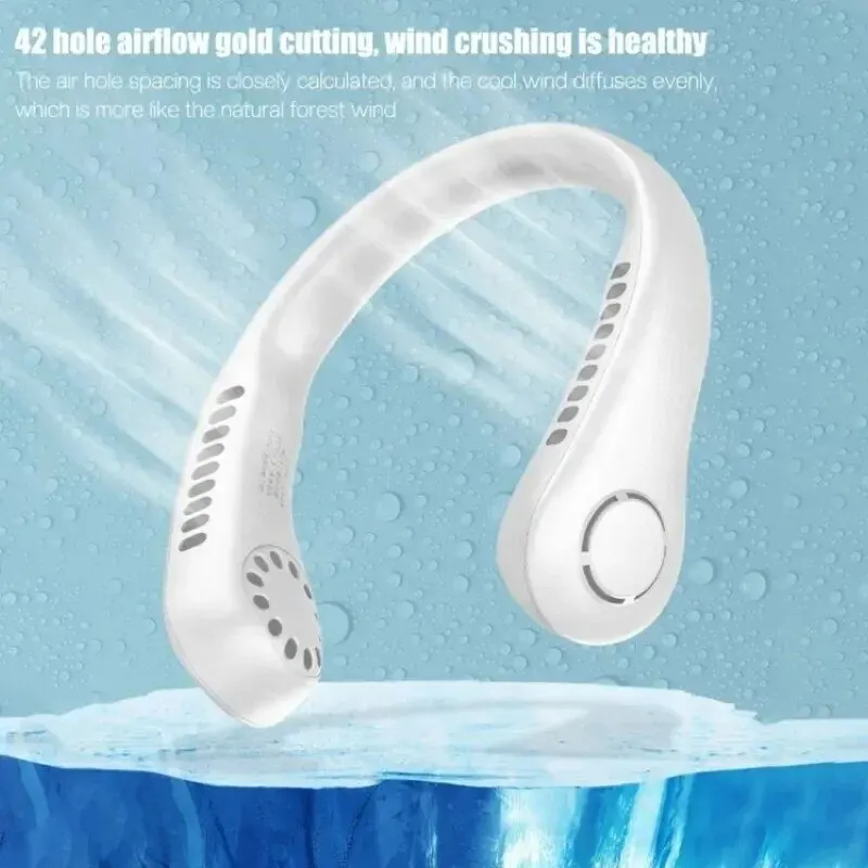 Long endur New Mini Neck Mounted Fan Portable Bladeless Neck Rechargeable Air Cooler 3 Speed Mini Summer Sports Fan Outdoor