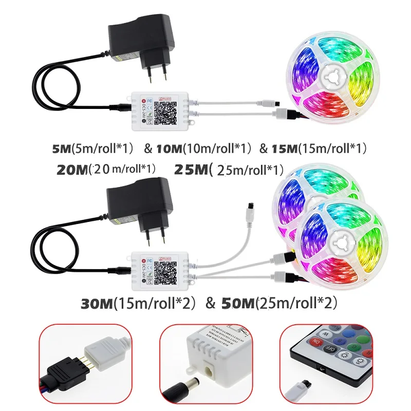 RGB 5050 LED Strip Light 24V Infrared Bluetooth Wifi Control Music Sync USB Flexible Lamp For Room Decor TV Backlight Luces Led