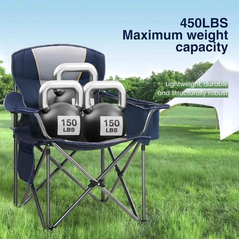 

Oversized Portable Camping Folding Chair, Heavy Duty Portable Lawn Chairs, Folding Chairs for Outside with Cup Holder and Coole