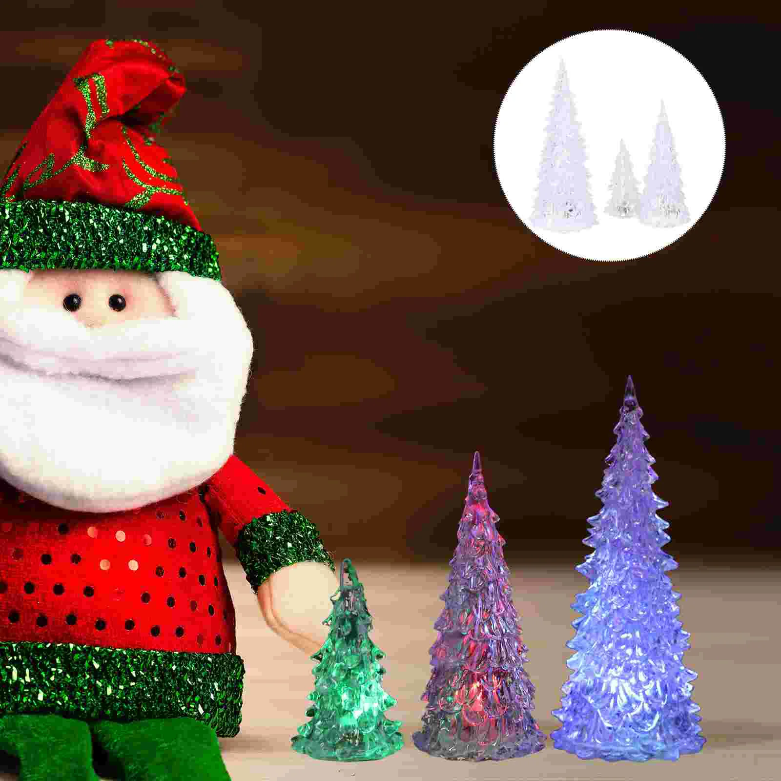 

3 Pcs Glowing Christmas Tree LED Acrylic Light Outdoor Lights Mini Colored Decorations Indoor