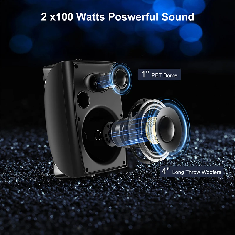 Herdio 4 Inch Outdoor Speaker Passive Waterproof Wired, 200W Wall Mount Speakers with Superior Sound for Patio
