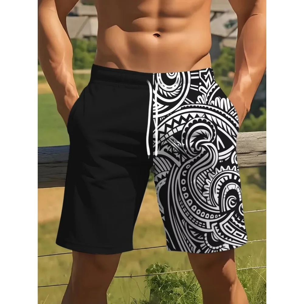 

Colorful Graphic Swim Trunks for Men Geometry 3D Print Shorts Summer Beach Vacation Casual Sports Shorts Sport Loose Surf Short