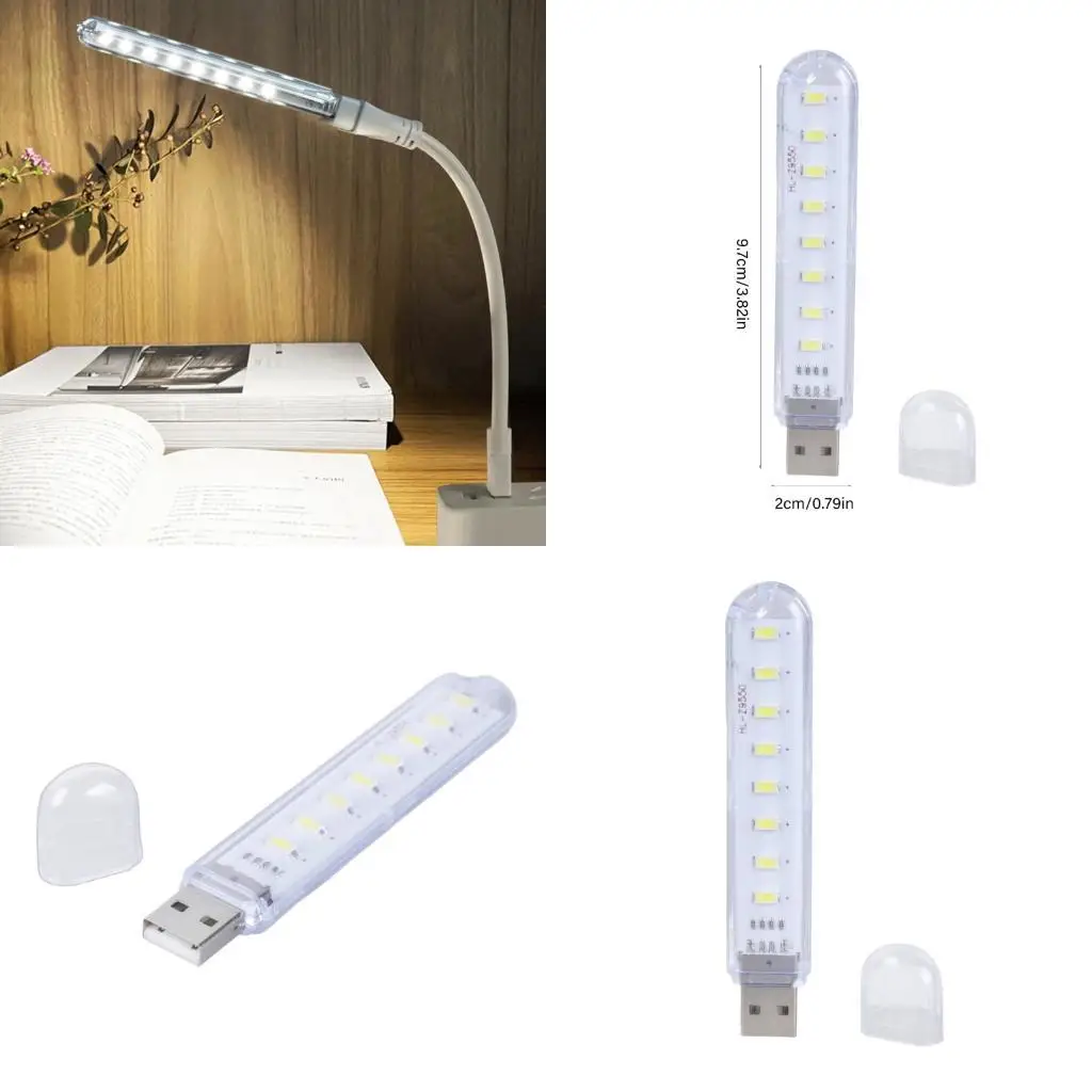 

96GE 8 LED USB Power Desk Lamp For Outdoor and Indoor Laptop Car Charging Adapters