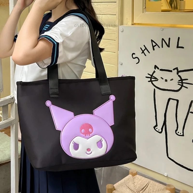 Large Capacity Hello Kitty New Single Shoulder Bag Women\'s Cute Kuromi Melody Embroided Pattern Commuting Casual Zipper Handbag