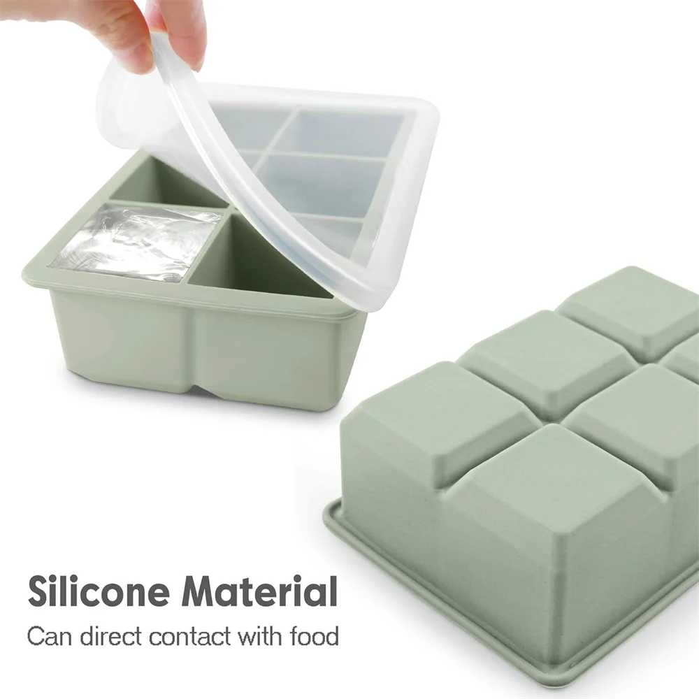 1-piece 6-grid ice tray household food-grade homemade ice cube mold silicone quick-freeze ice box with lid