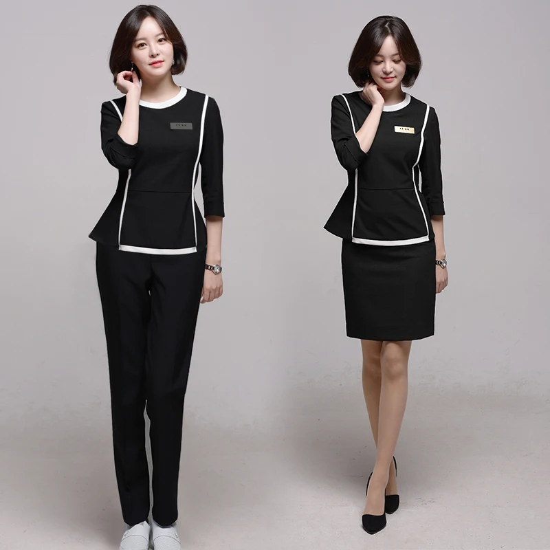 

Korean Style Beauty Salon Technician Work Uniform Short Sleeve Embroidered Nail Artist Skirt Set Women Summer Fashion