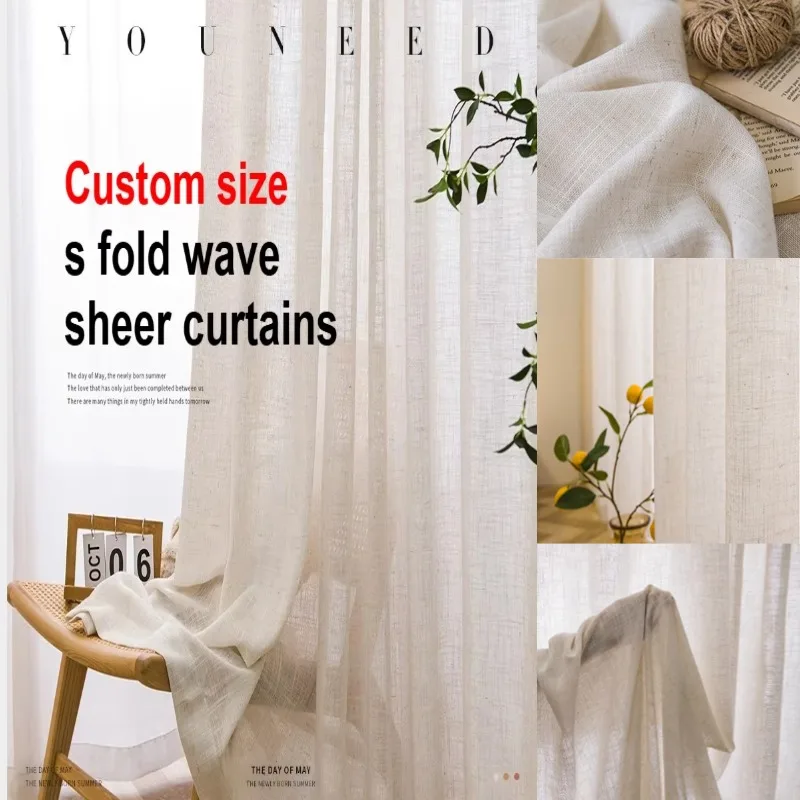 حجم مخصص! ستائر شفافة بخطوط قابلة للطي لغرفة المعيشة وغرفة الطعام وغرفة النوم من التول الأبيض ونافذة شفافة ديكور حديث كريمي #1