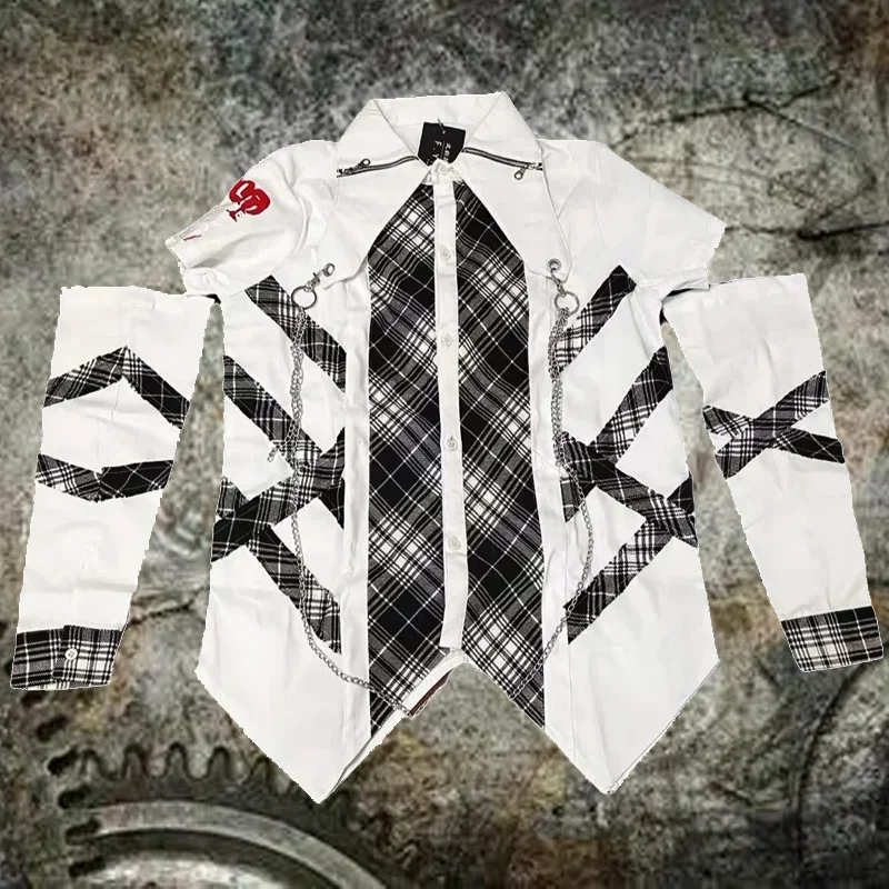 2025 Long sleeved Mens Shirt Top Chain Strap Kill Matt Rock Punk Womens Clothes Japanese Graffiti Skull Neutral Shirt Rivet
