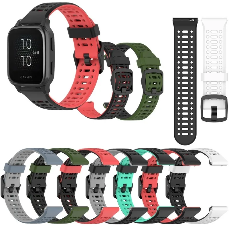Correa de silicona de doble color para Garmin Venu Sq 2 / Venu 2 Plus, Vivoactive 3, 5, 6 Music Element, correa de reloj inteligente suave y transpirable