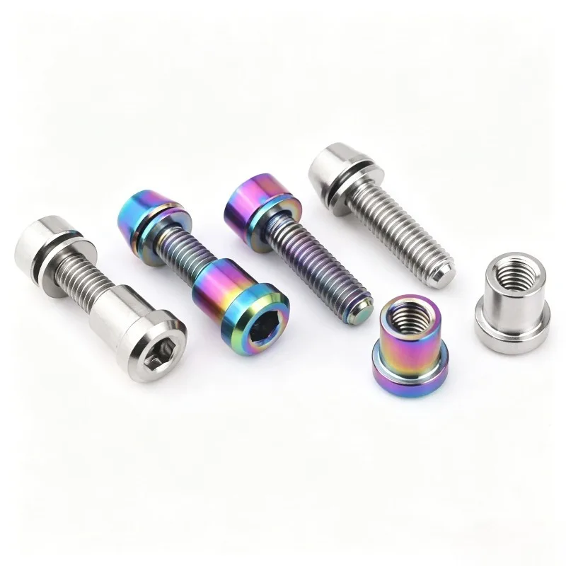 2/4pcs Titanium Alloy Bolts M5x18mm Bicycle Handlebar Stem Screw with Washer for MTB Road Bike Carbon Stem Front Forking Lock 3