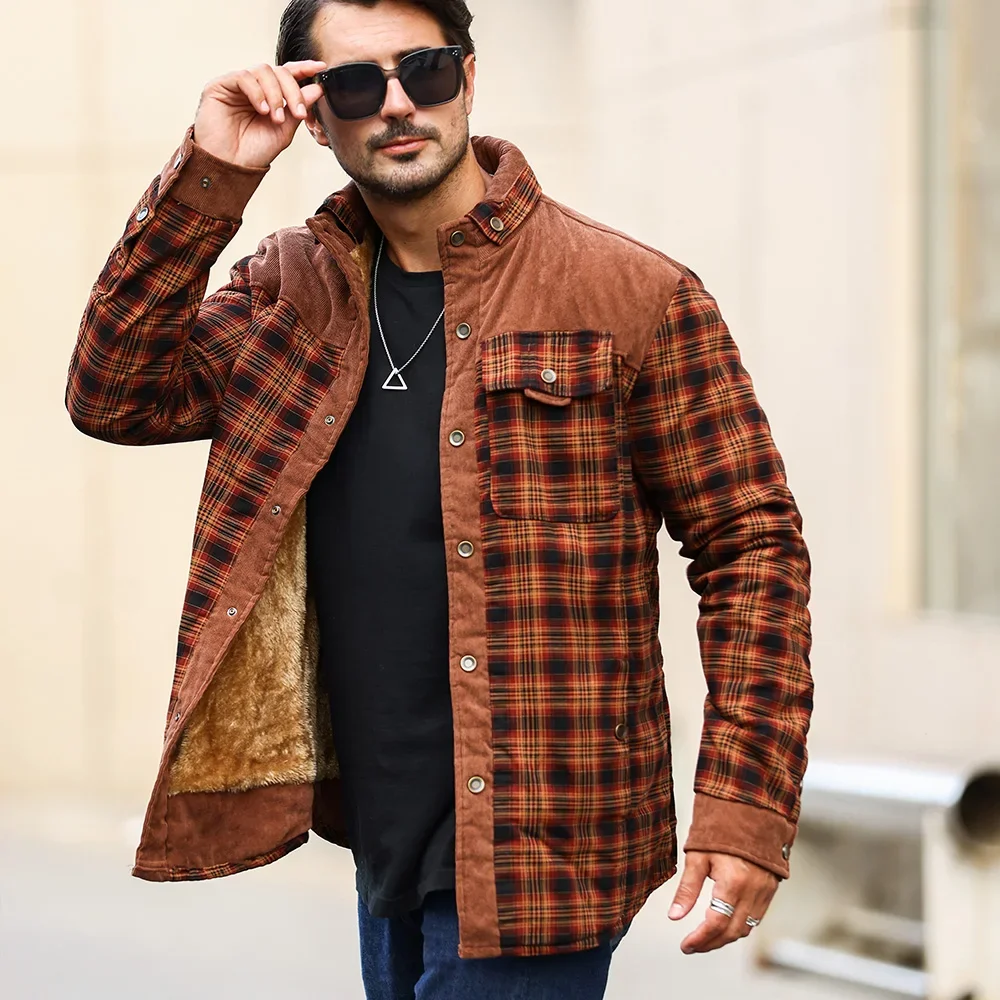 

Men's Jackets Winter Windproof Warm Casual Bomber Coat Plaid Sherpa Lined Flannel Outdoor Classic Soft Jackets