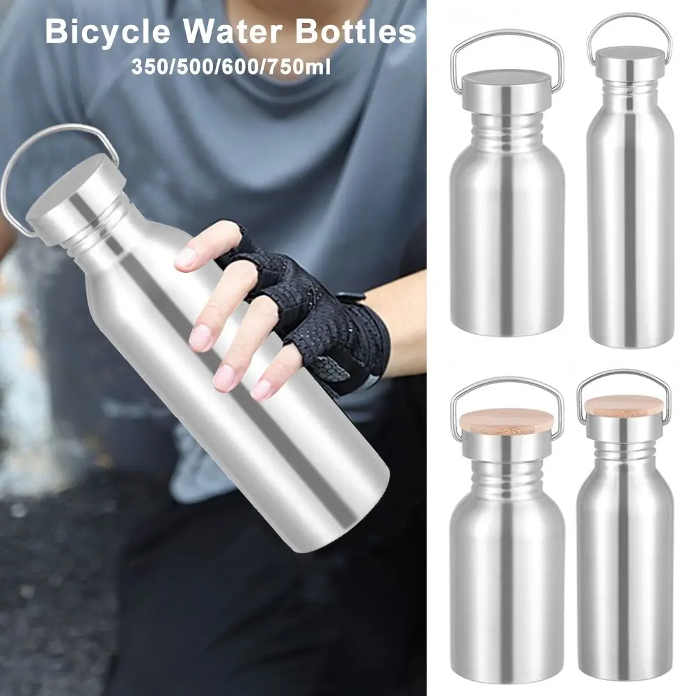 Bamboo Lid Single Walled Sports Fitness Bicycle Water Bottles Metal Flask Stainless Steel Water Bottle