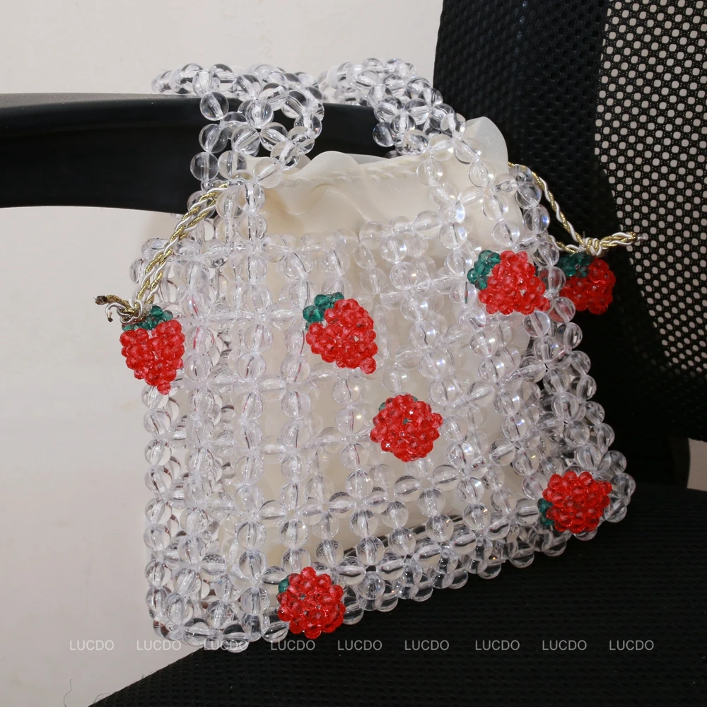 Jelly Clutch Bag Handmade Bags Luxury Designer Girl Beaded Woven Handbag for Woman 2022 Retro Orange Clear Crystal Beaded Bag