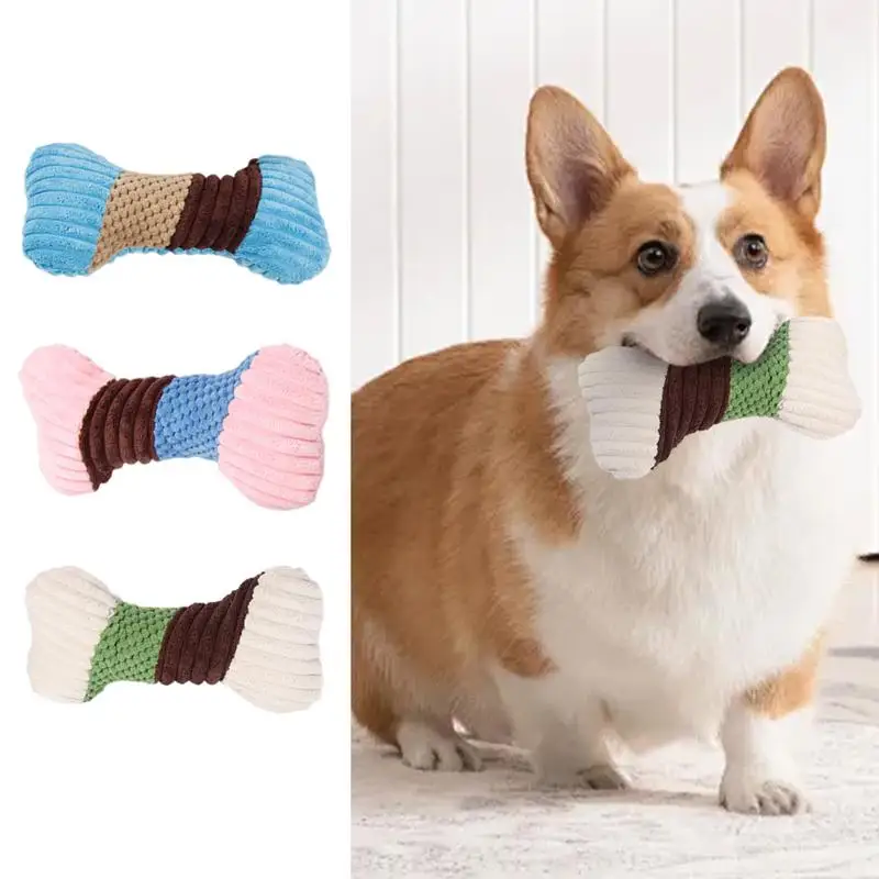 Puppy Teething Chew Toys Dog Stuffed Toys Dog Plush Toy Creative Corn Flannel Built-in Sound Squeaky Toys Interactive Bone Shape