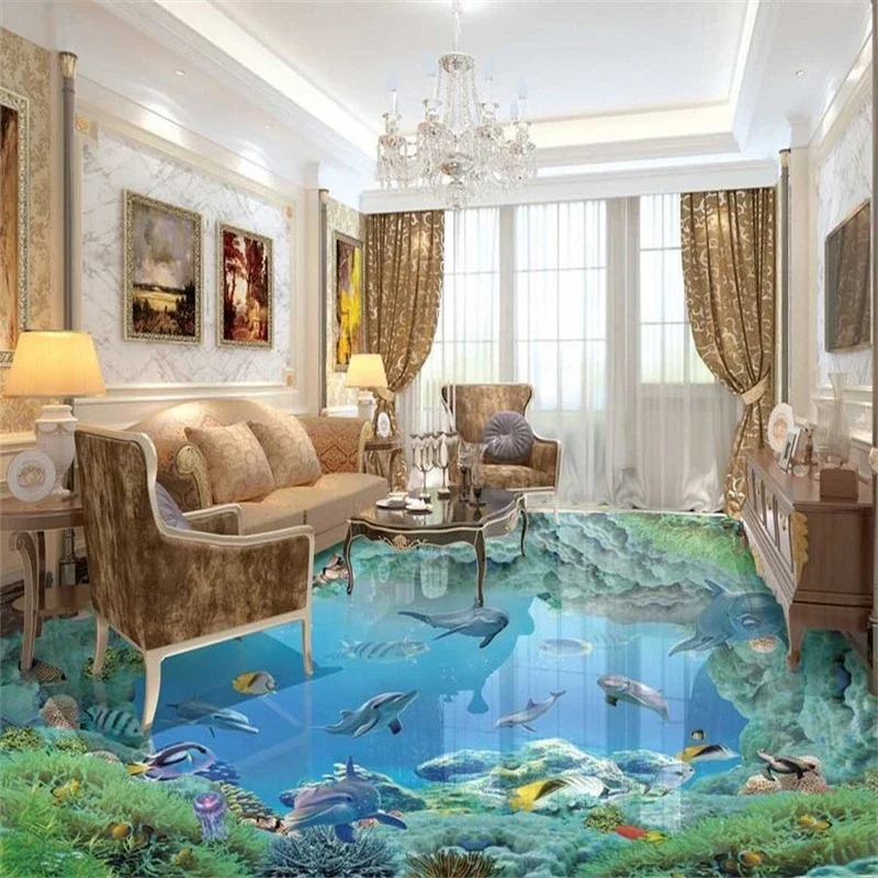 beibehang Dolphin Whale Custom Murals Wallpaper for Living Room Bathroom Floor home Decoration 3D Mural PVC Self-adhesive Floor
