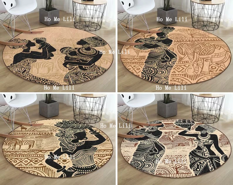 African Round Rug Ethnic Floor Carpet Primitive Non Slip Circle Rugs