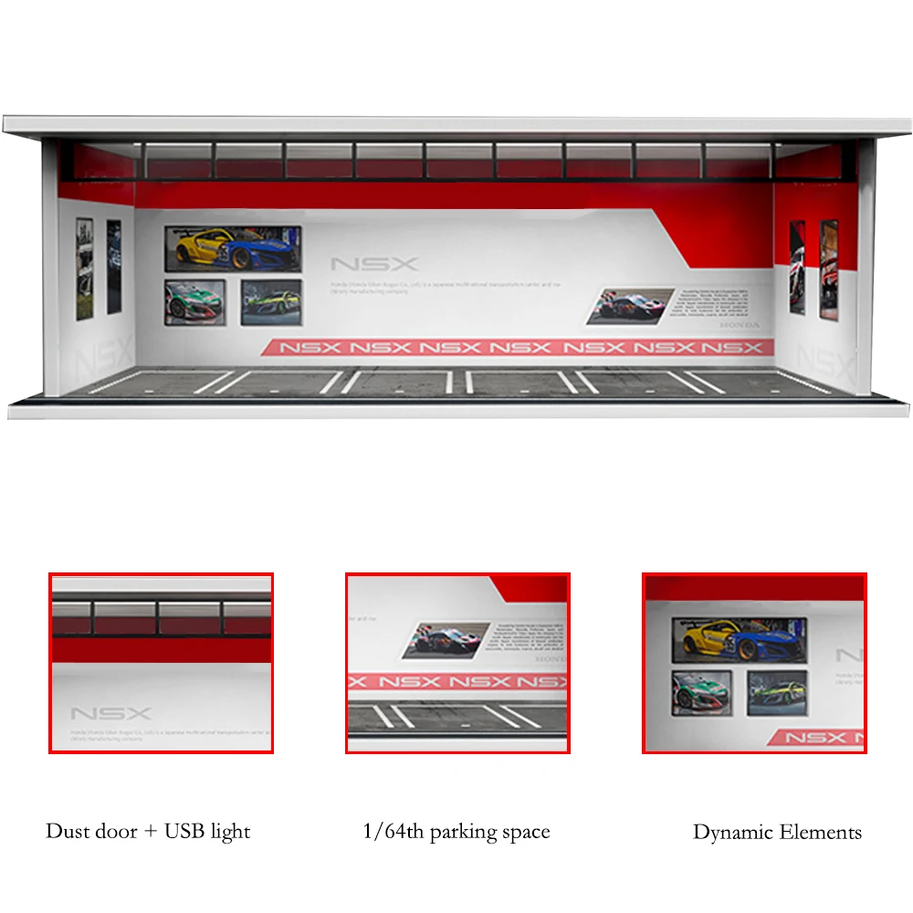 1:64 Collector's Car Garage Diorama Miniatures Models USB Powered LED Lighting for 1/64 Scale Model Car Display Case