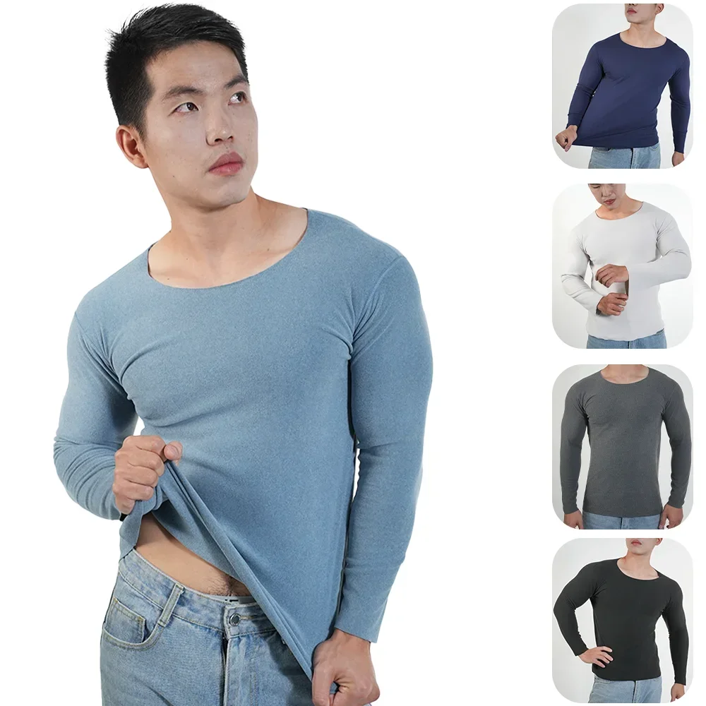 2pcs Thermal Underwear Tops Men Autumn Tight Winter Clothes Thermal Shirt Round Neck Thin Slim Fit Long Sleeve T shirt Plus Size