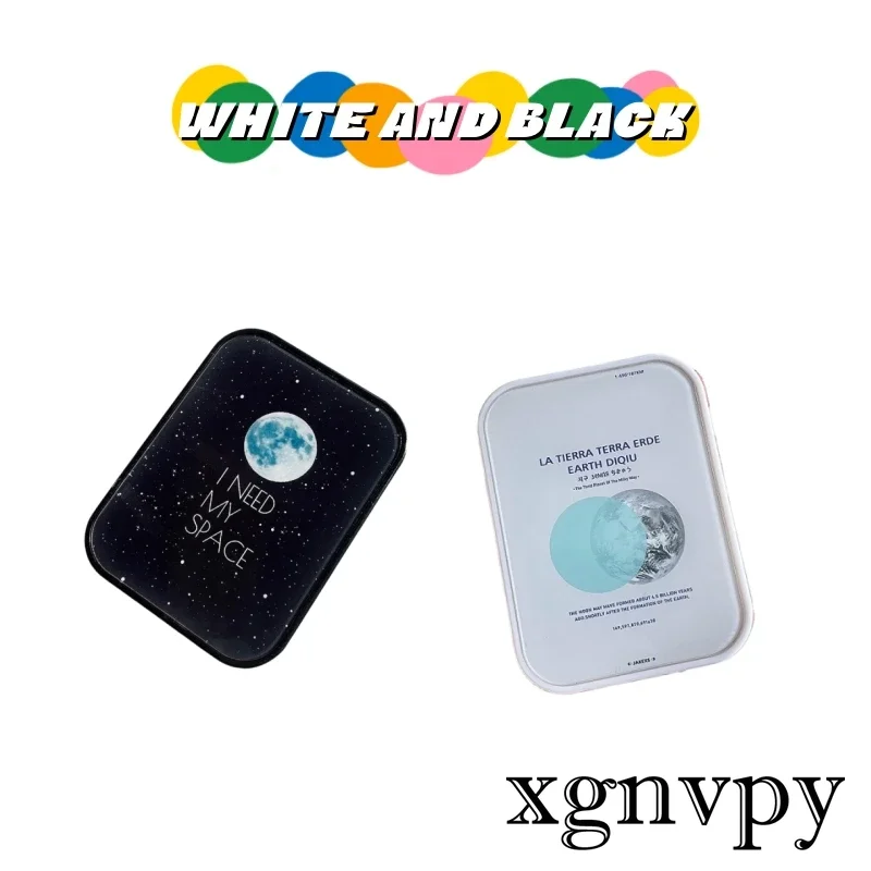 Xgnvpy 2pcs Black and White Galaxy Moon Future Sense with Mirror Large Capacity Contact Lens Companion Case