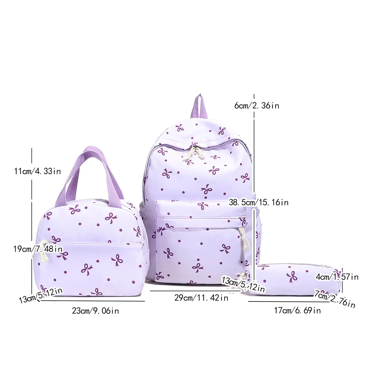 3Pcs Simple Backpack Set with Handbag & Pencil Case Kawaii Nylon Backpack Cute Bowknot Backpack School Outdoor Backpack