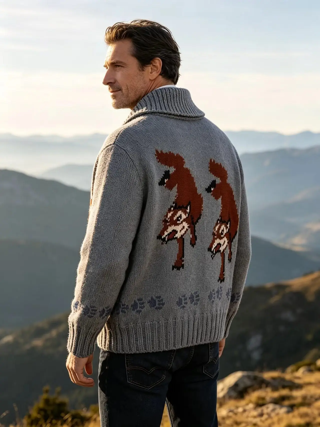 Men's Fox Plaid Knitted Sweater Blazer for Spring 2026 - Thick Knit with Zipper Closure Loose and Comfortable Style