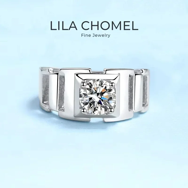 Men Wedding Band 18K White Gold Engagement 1CT Moissanite Diamond Boy Friend Birthday Gift PT950 Lover Valentine's Day Rings ins