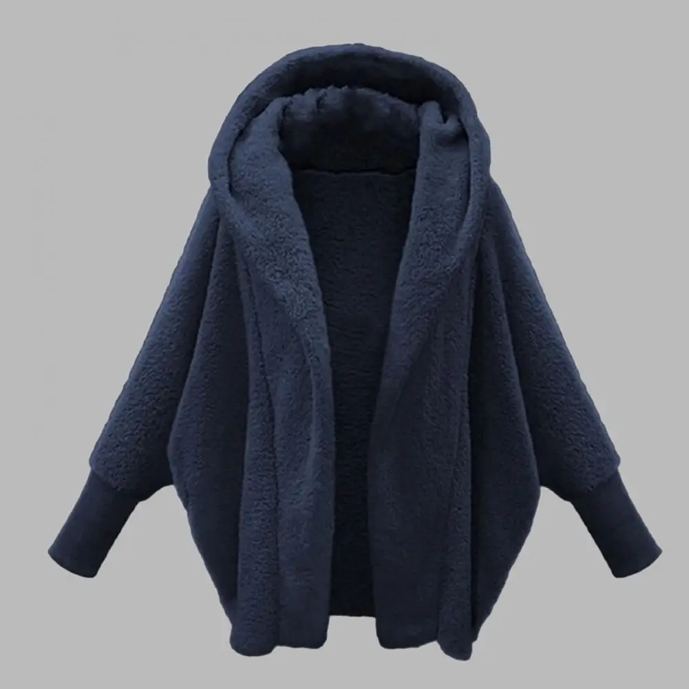 Abrigo de felpa con capucha de manga larga para mujer, chaqueta de lana de Color sólido con frente abierto, ropa de abrigo cálida gruesa, Otoño e Invierno