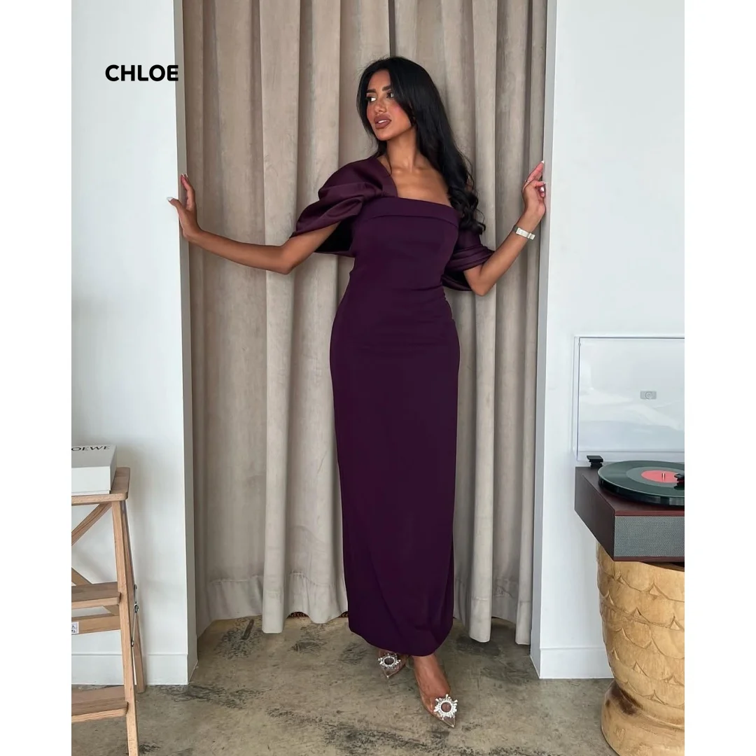 

Square Collar Evening Dresses Woman Elegant Party Dresses for Special Occasions Customized Purple Short Sleeves Mermaid Dress