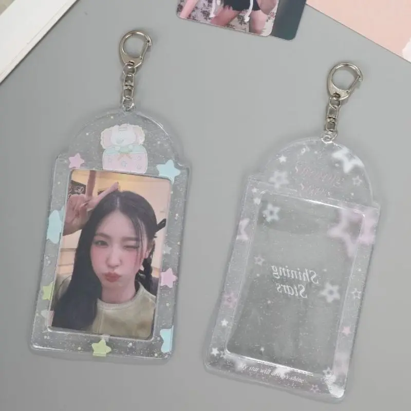 Glitter Star Transparent Photo Sleeves 3Inch Photocard Holder PVC Heart Card Holder Storage Idol Card Display Protective Pendant