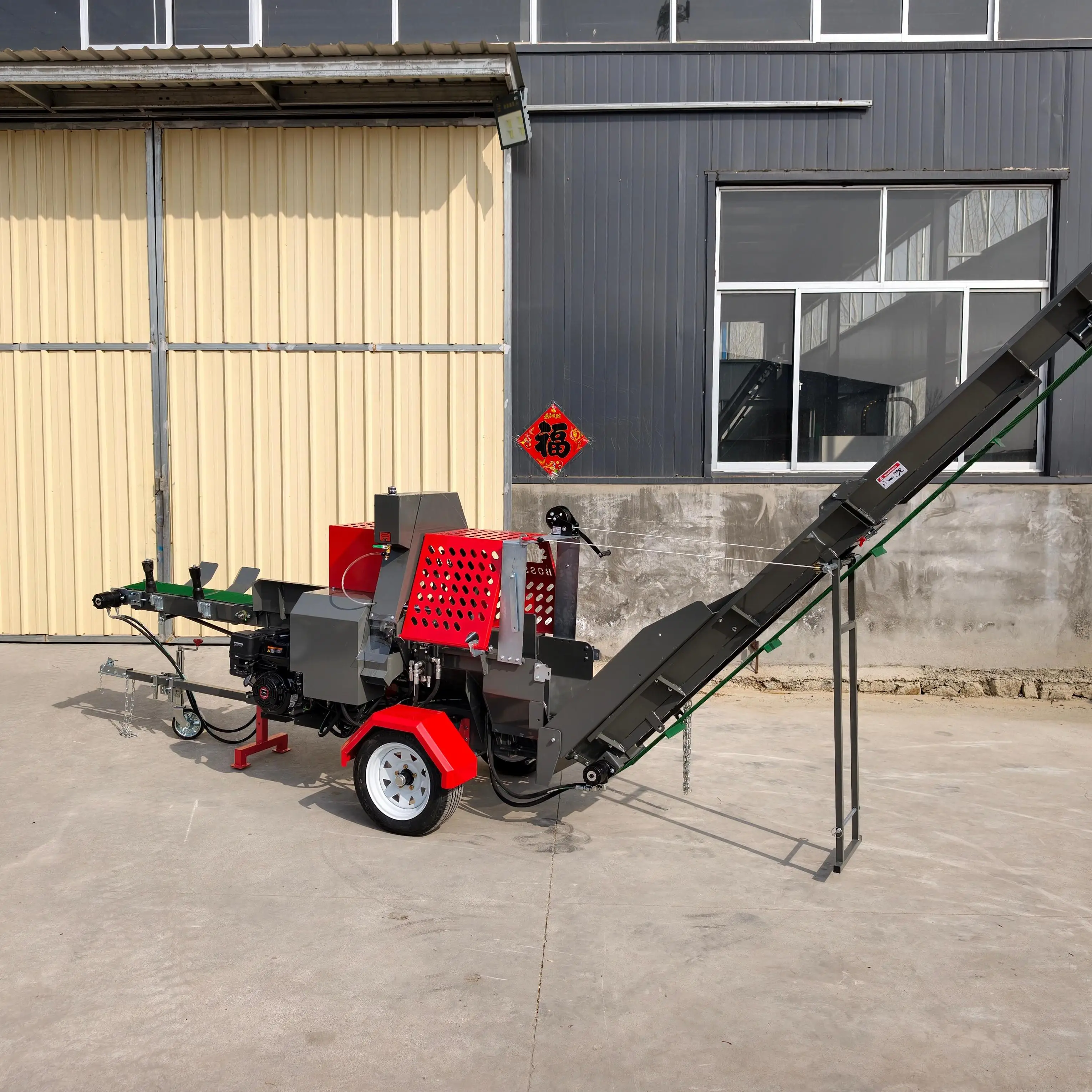 Customized Hydraulic Firewood Processor FP-480FE With 4 Way Wedge Log Cutter Splitter For Farm Use
