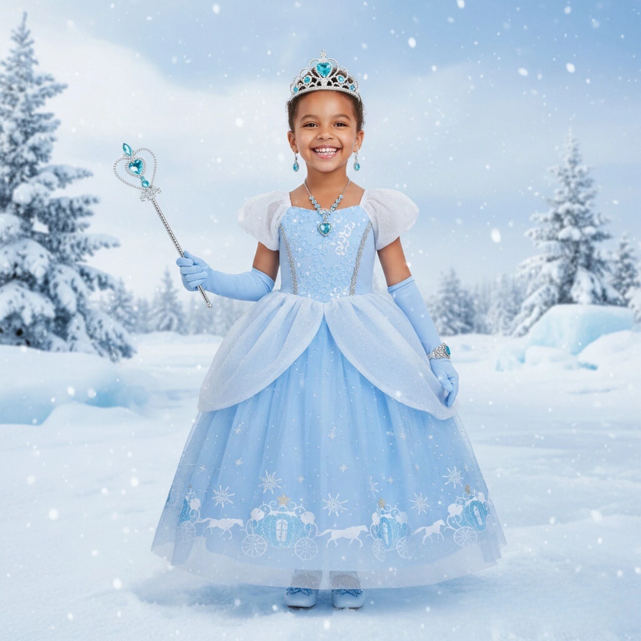 Cinderella Princess Cosplay Dress for Girl Kids Ball Gown Sequin Carnival Tulle Puffy Skirt Summer Clothes Girl's Birthday Dress