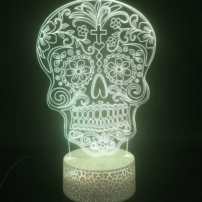 Nighdn-3D Skull Night Light for Kids, Lâmpada noturna, Decoração do quarto, Nightlight, Holograma, Presente de Halloween para meninos, Holograma