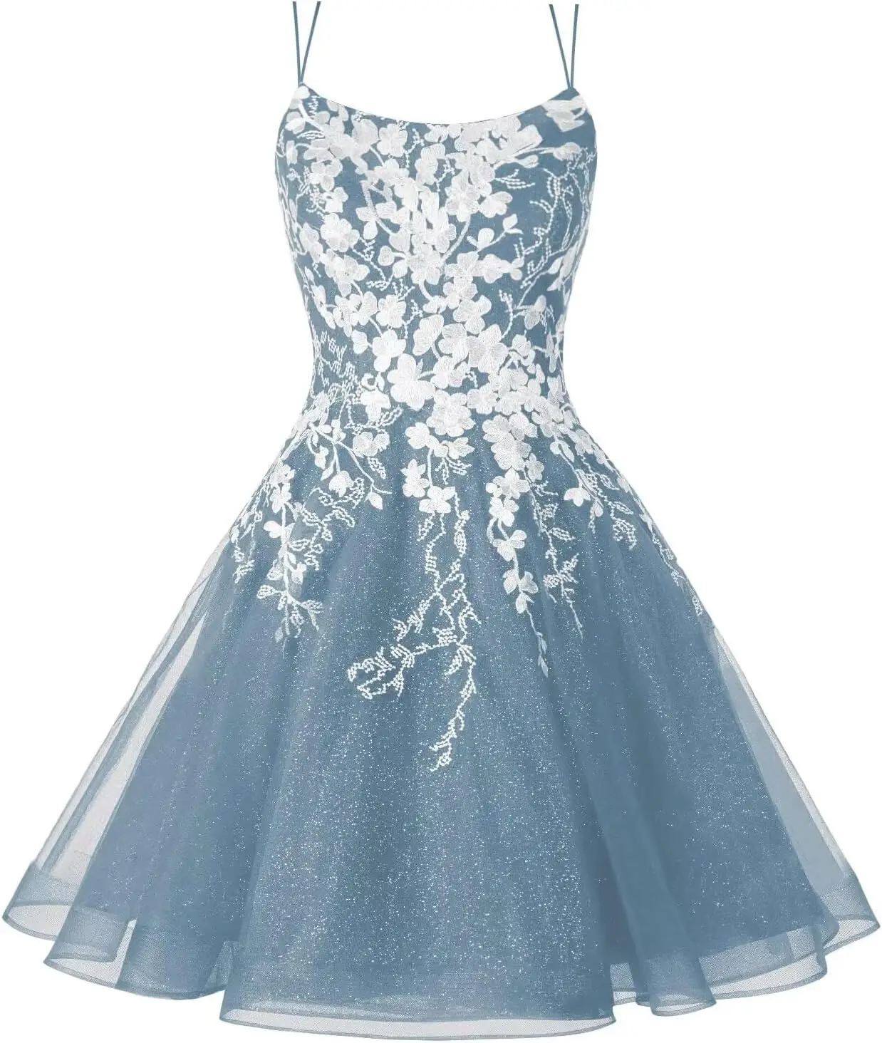 Sparkly Kant Applique Homecoming Jurken voor Tieners Korte Corset Tule Spaghetti Band Prom Cocktail Party Jurk Boven de knie, mini