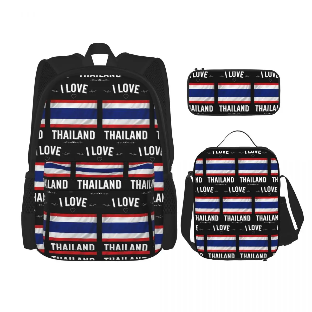 I Love Thailand Backpacks Boys Girls Bookbag School Bags Rucksack Lunch Bag Pen Bag Three-Piece Set