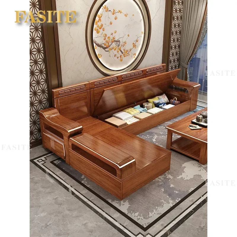 For New Chinese Style Walnut All Solid Wood Sofa Modern Simple Living Room Furniture Small Apartment Storage Dual Use Winter