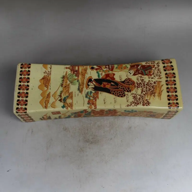 Exquisite Old Chinese Porcelain Color Hand Painted Kimono Beauty Pillow Statue