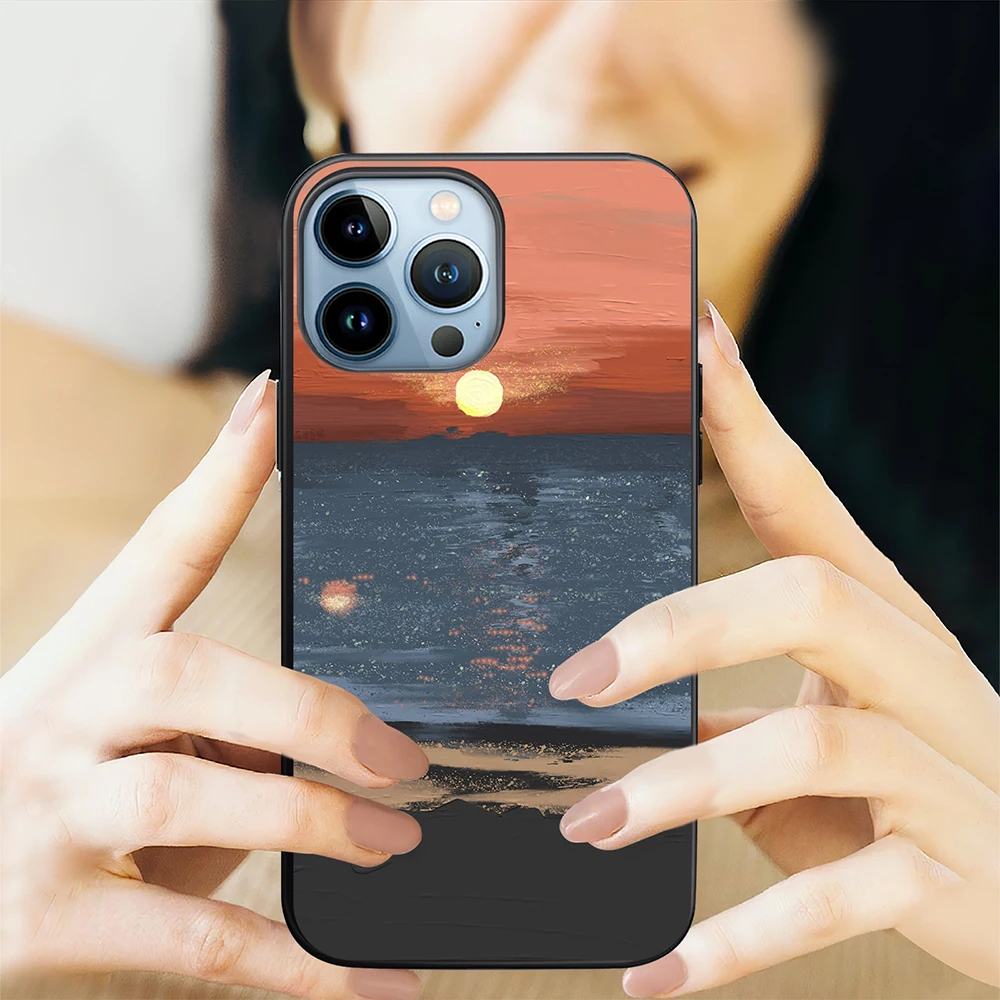 Starry Sky Sea View Phone Case For iPhone 14 ProMax 13 Mini Cases For iPhone 12 11 Pro 7 XR XS Max Black TPU Soft Cover Fundas