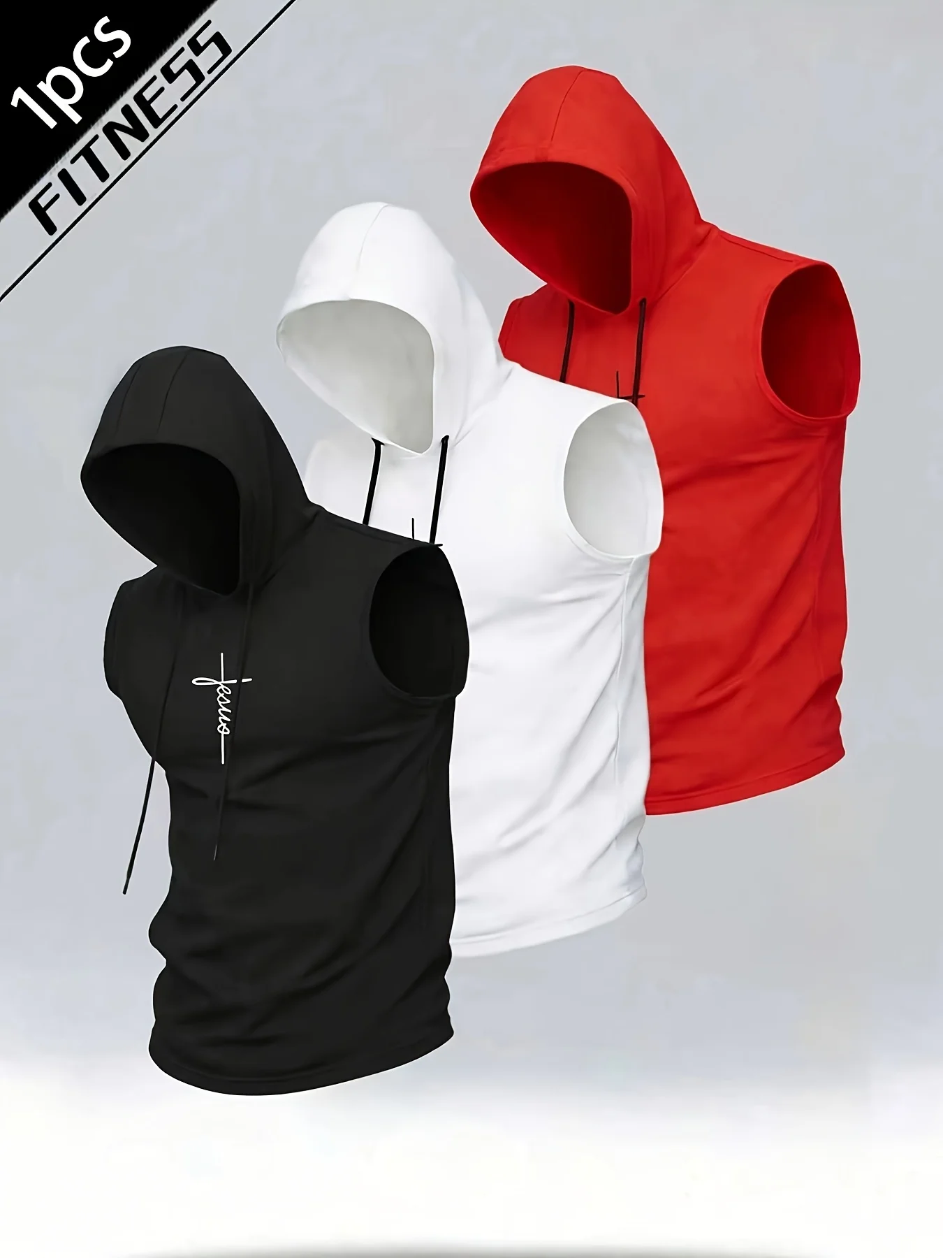 1PCS Men's Sleeveless Hooded Tank Top Quick Dry Breathable Gym Fitness Vest Multi-Color All-Season for Workout Casual Use