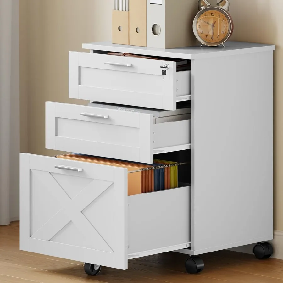 Office Under-Desk 3-Drawer Mobile File Cabinet with Lock, Steel Construction, Matte Black Finish, Smooth-Rolling Casters and Se