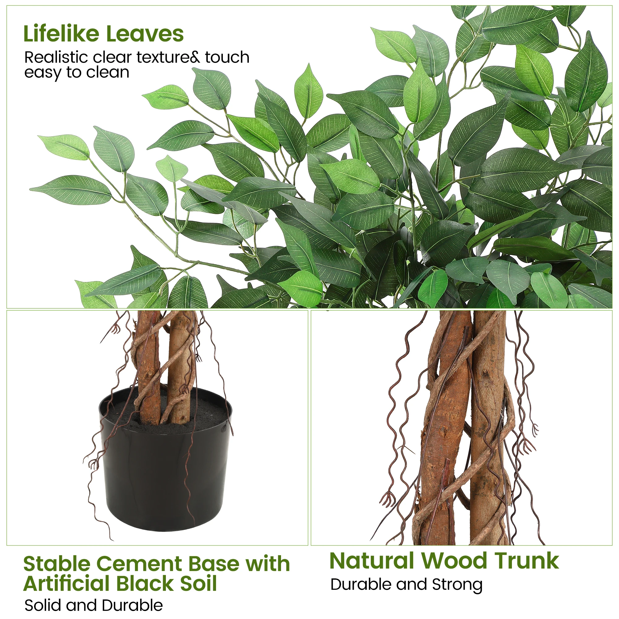 5ft Artificial Ficus Tree, Tall Fake Ficus Silk Tree with Plastic Nursery Pot